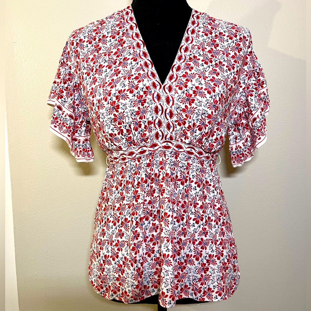 Max Studio Tie-Waist Floral Blouse